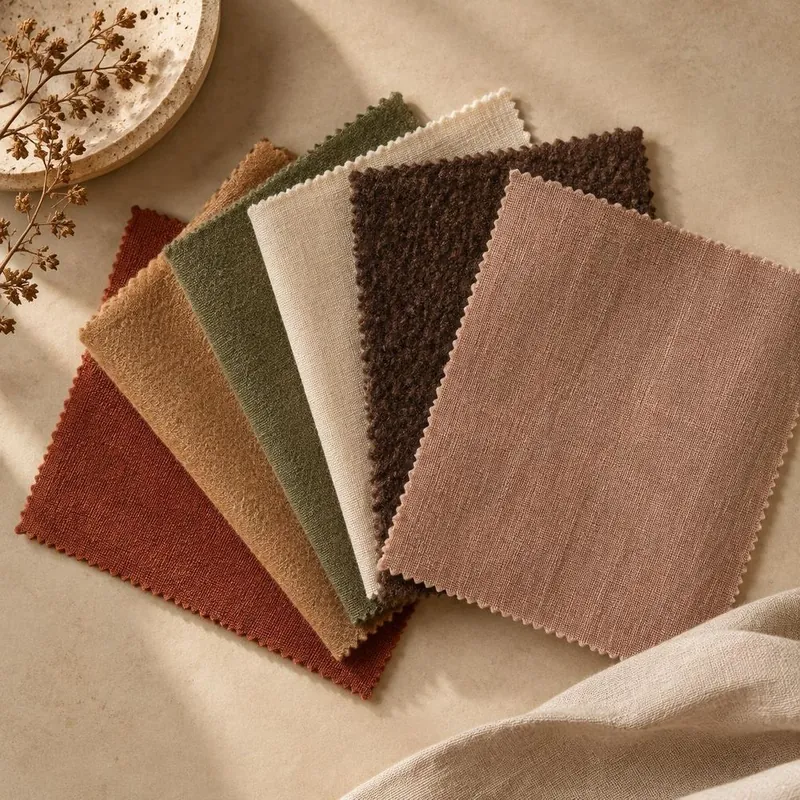 Fan of warm fabric color swatches